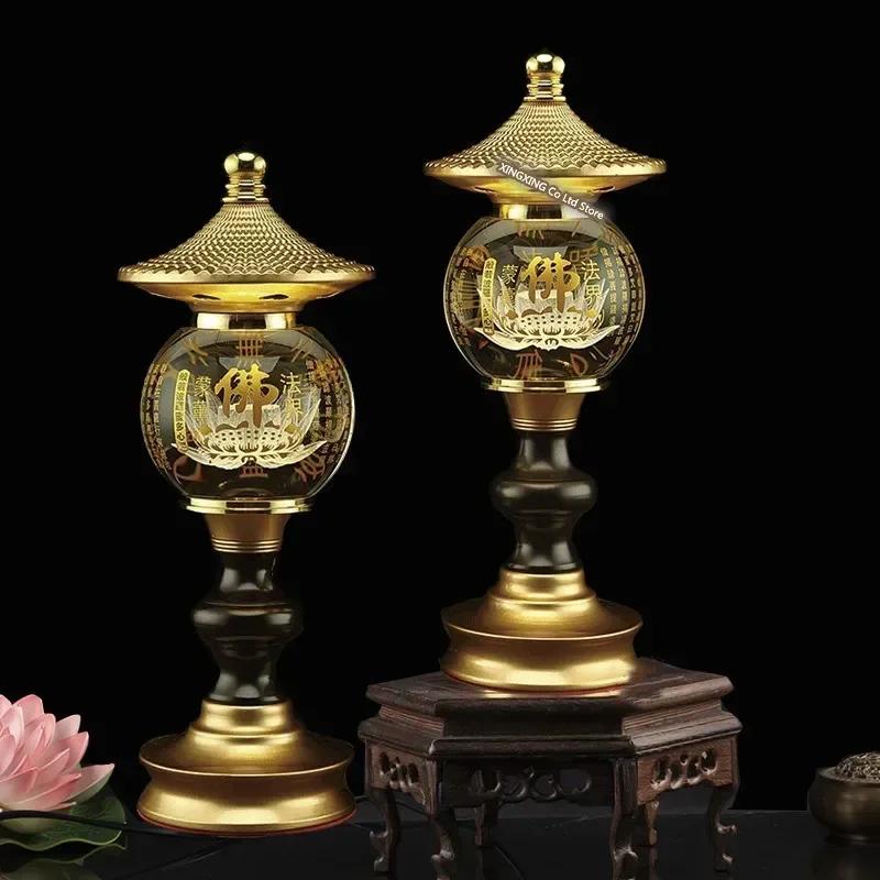 Color Crystal Lotus Candlestick holder Plug In Buddha Offering Crystal Ball Carving Scripture Temple Buddha Hall Domestic Buddha