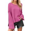 Women's Solid Color Round Neck Bell Sleeve Pullover Knitwear Fashion Short Sweater