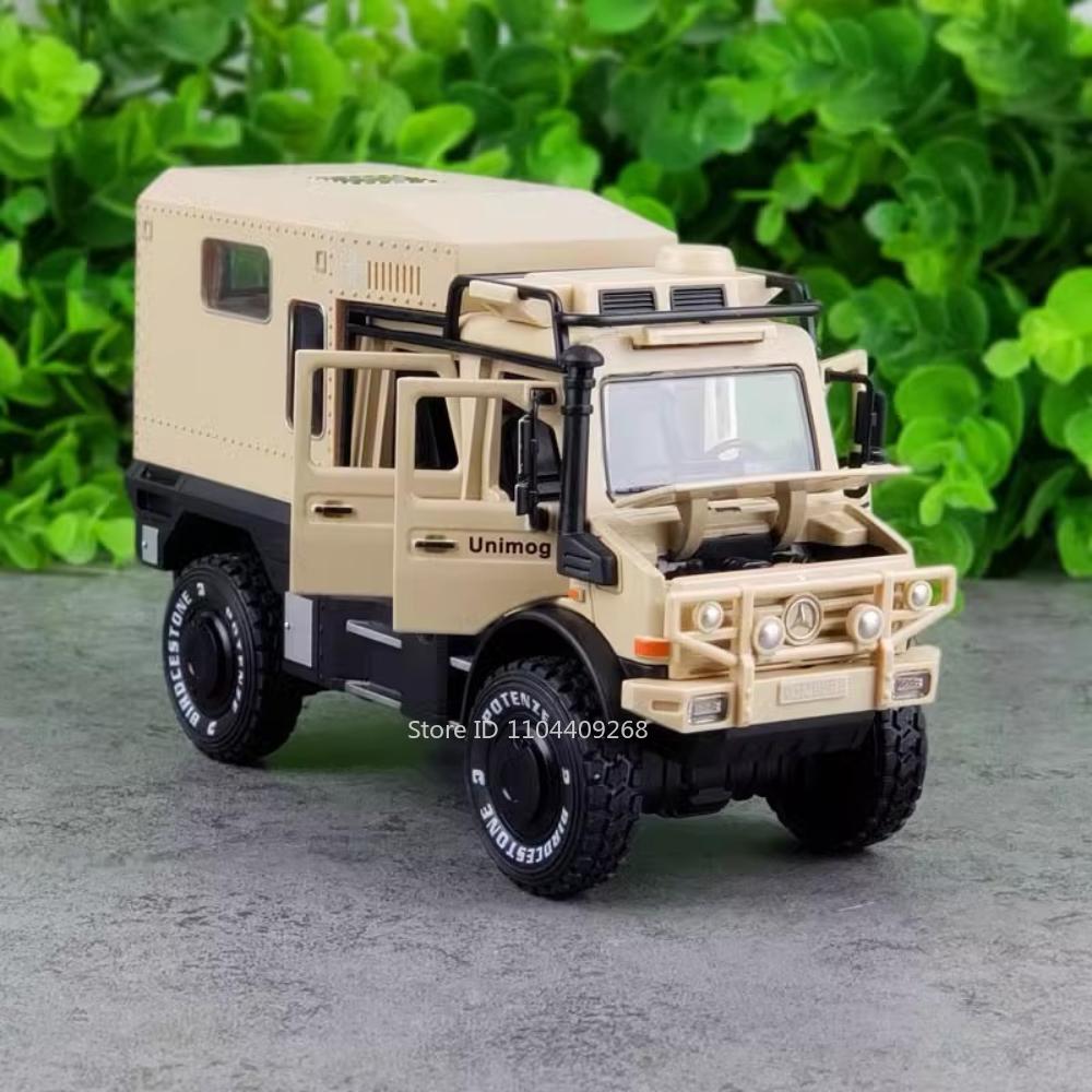 1:28 Scale Unimog U5000 Land Rover Defender Toy Car Model Rubber Tire Alloy Diecast Sound Light Off-Road Vehicle Child Toy