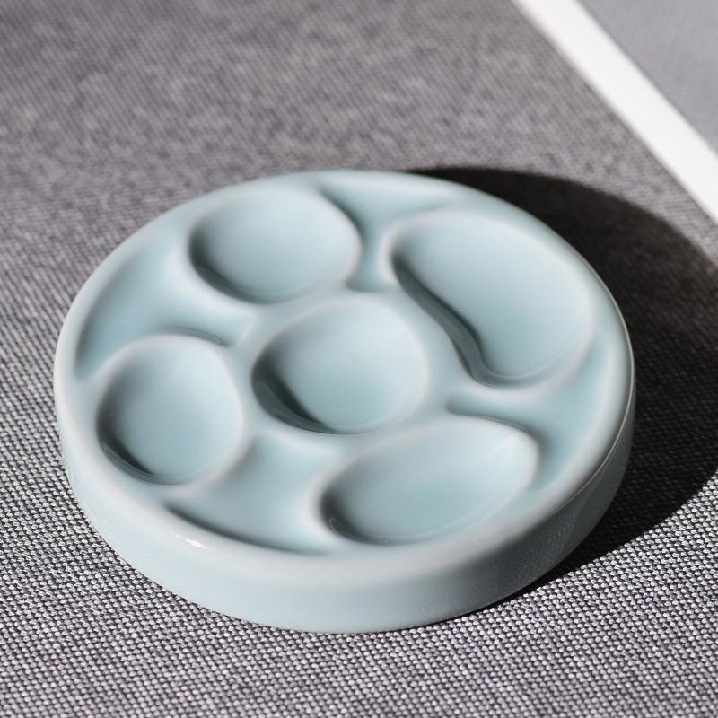 

12cm Cute Round Ceramic Paint Palette Multi-Use Watercolor Dish Ink Mixing Tray for Artists Calligraphy 2cm Height 1pc