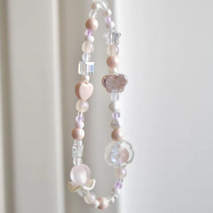 Handmade Girly Pink Beaded Phone Lanyard & Charm with Czech Beads, CCD Style