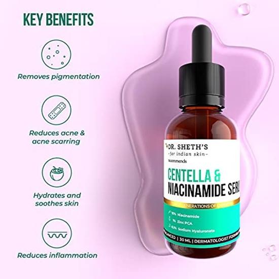 Dr. Sheth's Centella & 10% Niacinamide Face Serum| For Acne Scars, Acne Marks, Redness| Lightweight & Quick-Absorbing | For All Skin Types | 30 Ml