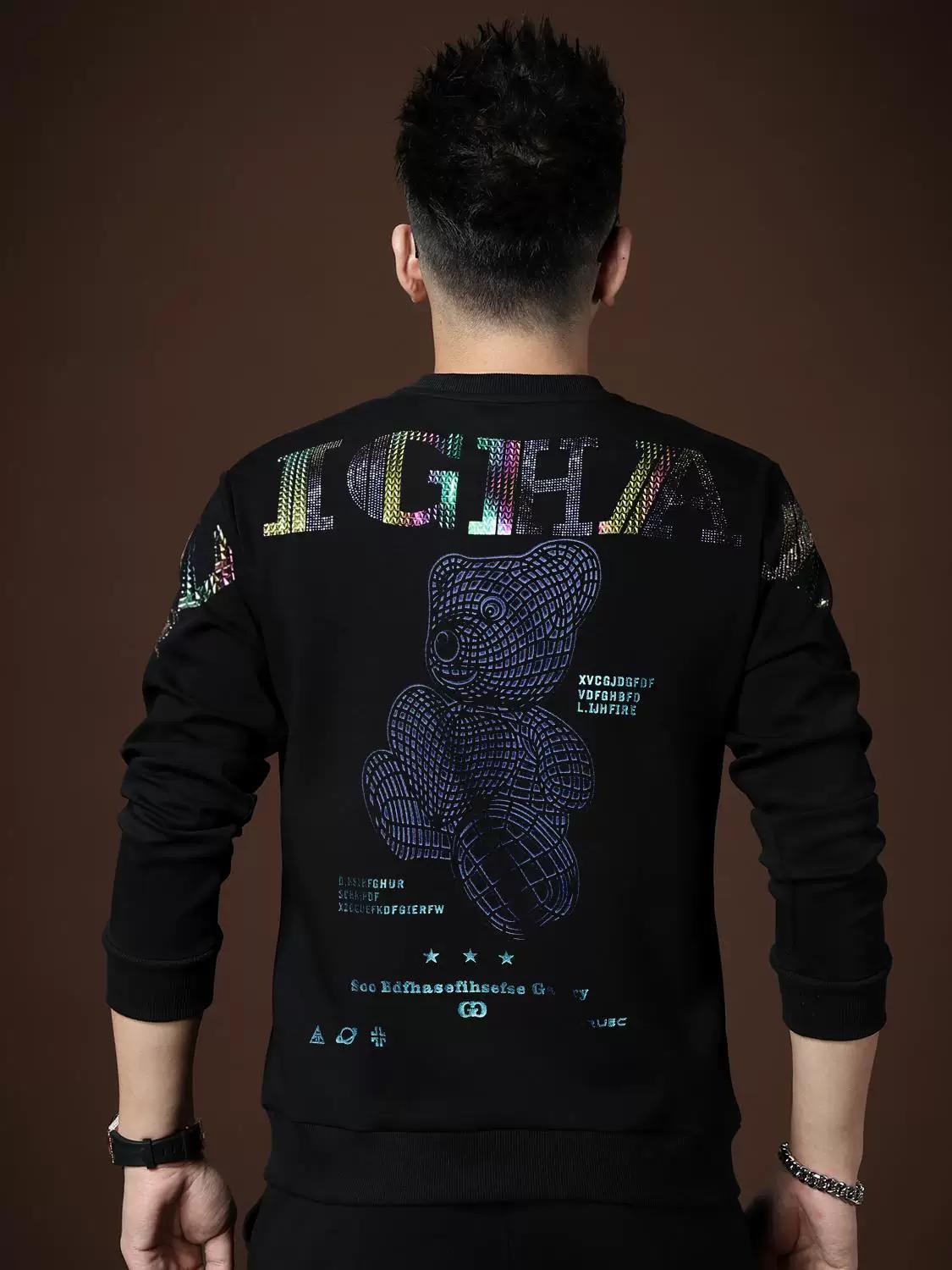 European Style Bear Rhinestone Crewneck Sweatshirt Trendy Brand High-End Men s Casual Top Jacket 2025 New Autumn Model M