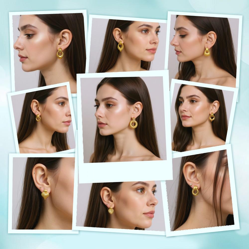 Trendy Personality  Irregular Geometric Heart Shaped Drop Stud Earrings 18 K Gold Plated Stainless Steel Earrings for Woman