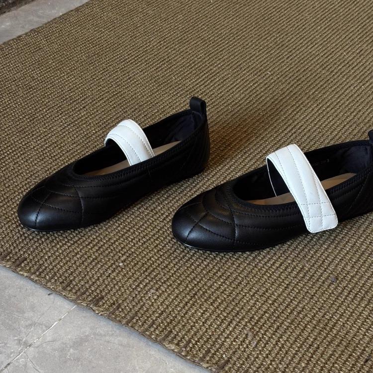 Sheepskin Version~ Retro Design Velcro Ballet Shoes 2025 New Color Matching Light Mouth Casual Commuting Shoes