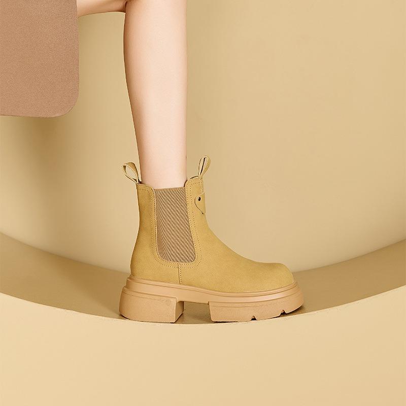 Autumn Leather Martin Boots Women's Short Boots Thick-soled Heightening Cigarette Boots Women's Thin Chelsea Boots