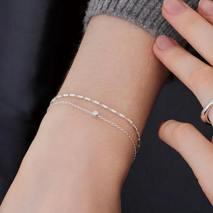 (925 Silver) Serene Layered Silver Bracelet