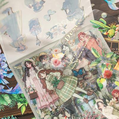 20 Sheets/book PET Stickers Spring Garden Girl's Text Creative Hand Account Collage Materials DIY Greeting Card Decoration