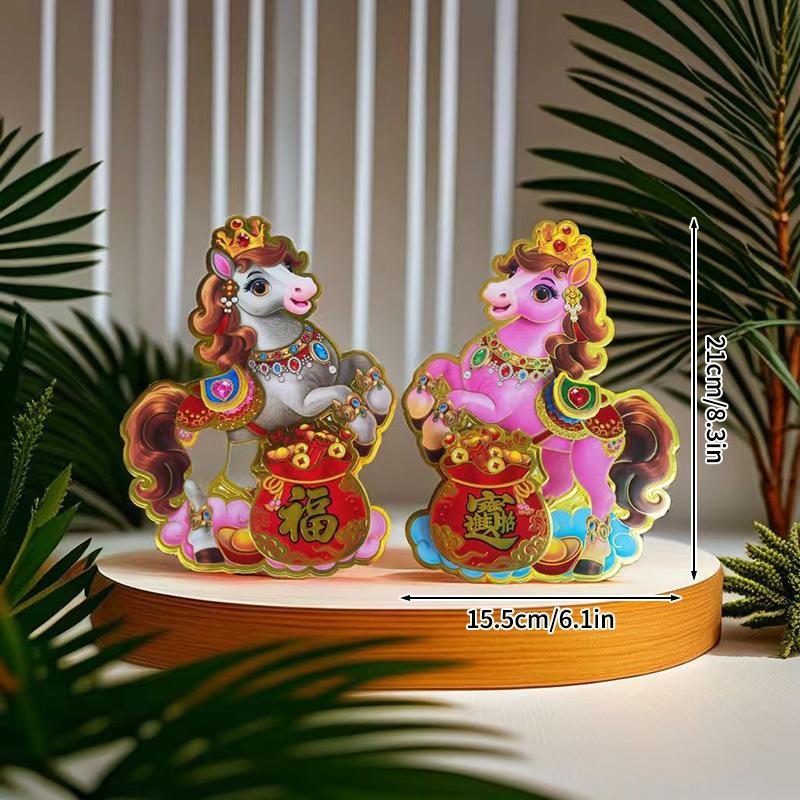 2026Chinese New Year Home Decor 3D Zodiac Horse Sticker Spring Festival Door Wall Sticker Lunar Year Window Clings New Year Gift