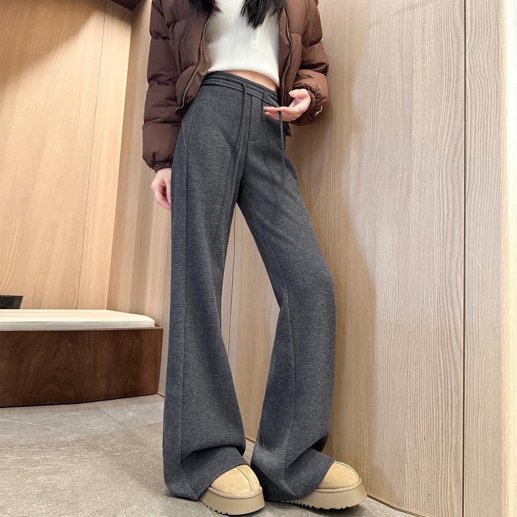 Grey Wool Flared Pants Women's Autumn and Winter New High-waisted Slim-fitting Yoga Pants Slightly Drooping Glutinous Rice Sweatpants