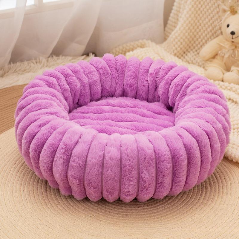 Pet Round Bed Soft Cat Dog Plush Winter Warm Sleeping Dog House for Small Medium Dog Thickened Rabbit Plush Pet Nest Sofa Bed