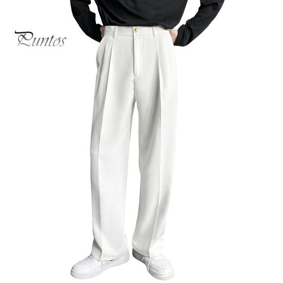 

Мужские брюки с застежкой-молнией на пуговицах, прямые брюки однотонного цвета, свободные, формальные, деловые, офисные брюки 31 белый