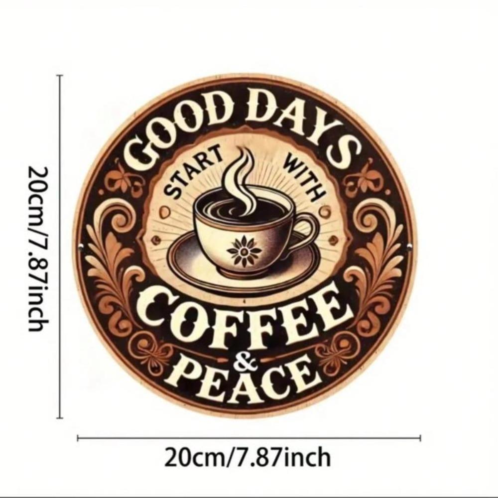 Good Days Start with Coffee Peace Round Metal Sign Waterproof Rustproof Decor for Bar Cafe Kitchen