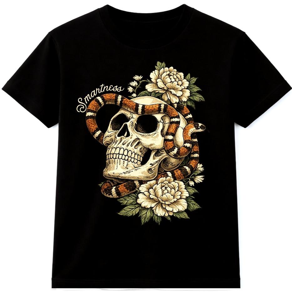 Biker Skull Snake T Shirt Gothic Tattoo Motorcycle Rock Graphic Tee S разноцветный