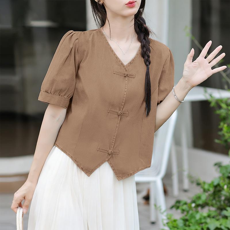 ZANZEA Dámská ležérní letní halenka s V-výstřihem, jednobarevná, krátký rukáv