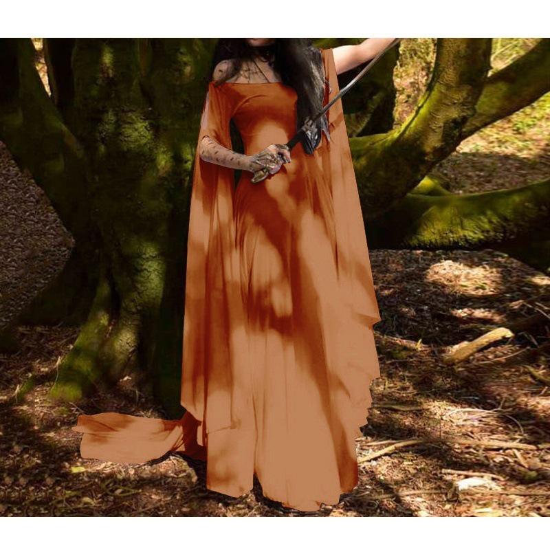 2018Wish Women's Long Sleeve Belted Round Neck Dress - Halloween Style