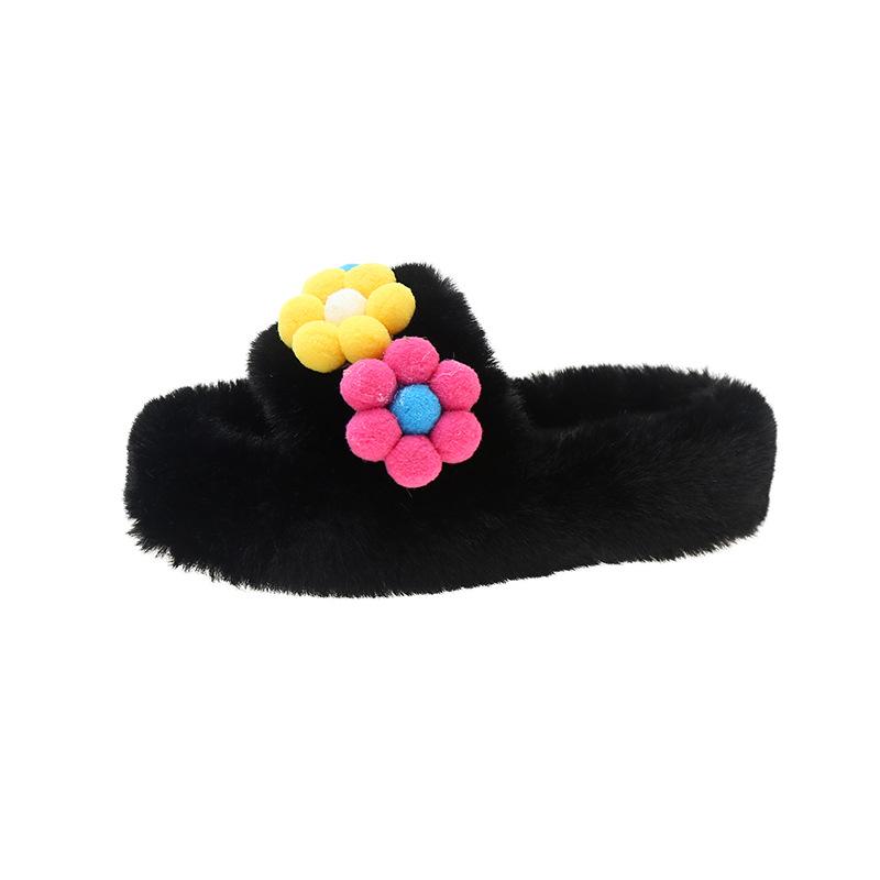 

Осень и зима новые тапочки Мао Мао женские прилив уличная одежда цветок мода домашние толстая подошва теплые хлопковые шлепанцы женские 39 чёрный