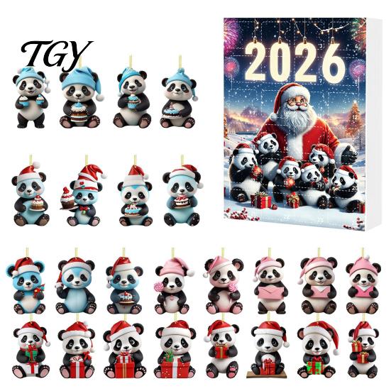 Festive Party Decoration Christmas Panda Advent Calendar, 24 Days Countdown Contains Acrylic Calendar for Kids Ornaments, Cute Hanging