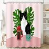 Cat Plant Pattern Shower Curtain Tropical Leafy Greenery Bathroom Decor Waterproof Fabric Liner Vintage Style Home Textile