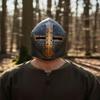 Antique Black Medieval Templar Helmet, Steel Crusader Knight Helmet with Bronze Cross for LARP SCA Reenactment Armor