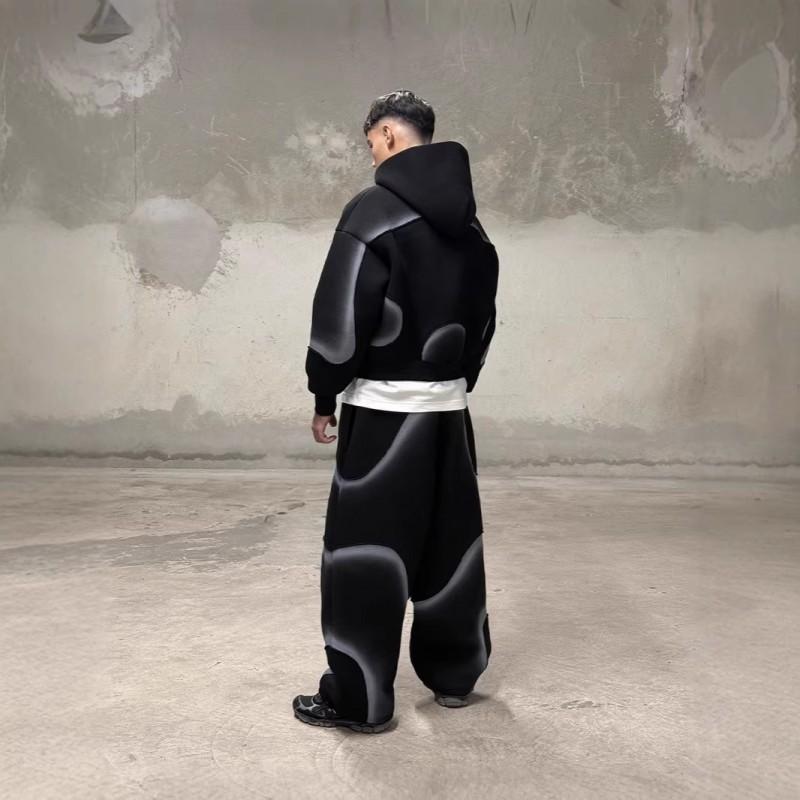 Pánská tmavá Streetwear mikina s kapucí a tepláková souprava s dlouhým rukávem