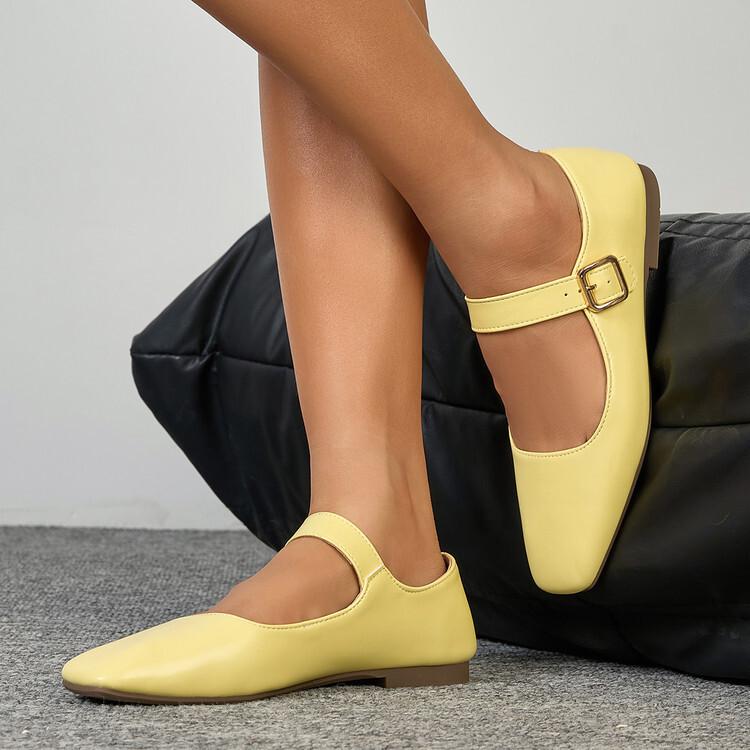 

Spring and Autumn New Turmeric Velvet Mary Jane Flat Shoes Comfortable Square Head Buckle One Word Belt Two Wear Women s Shoes 39 жёлтый