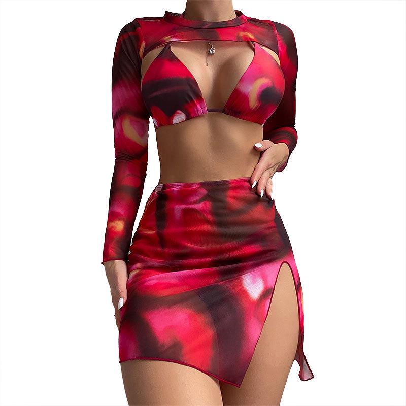 2025 Women's Tie-Dye Bikini Set with Long-Sleeved Cover-Up