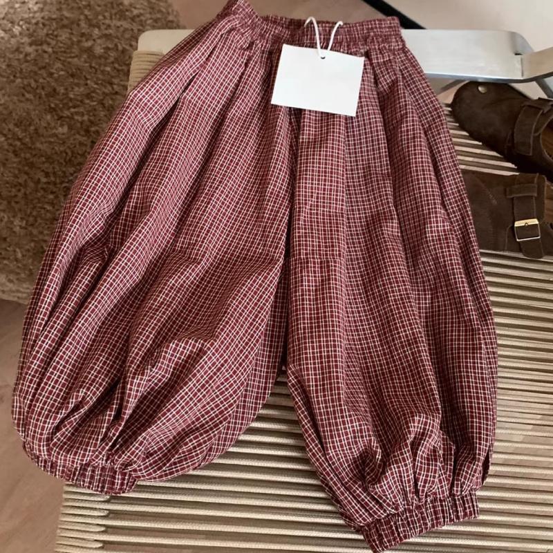 Boys Girls Autumn Loose Casual Pants Children'S Stylish Checkered Lantern Trousers Toddler Harem Daily Wear