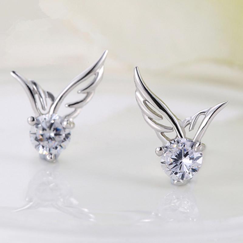 Angel Wing Zircon Stud Earrings for Women - Chic Diamond-Set Design