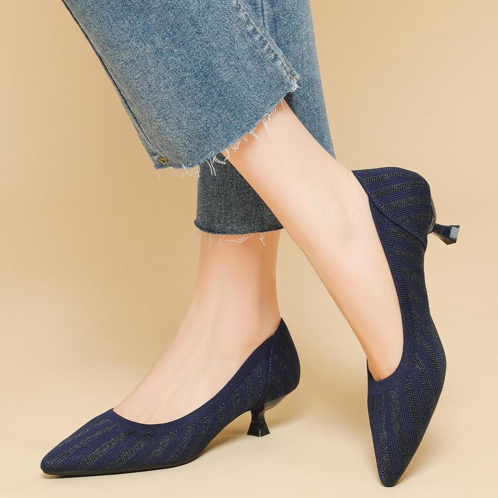 Pointed Toe Shallow Mouth Fabric Flat Bottom Women's Solid Knitted Soft Bottom Large Shoes Size 34-43