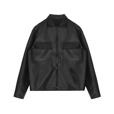 Men's Leather Jacket Spring Loose Versatile Top Korean Style Handsome Retro Lapel