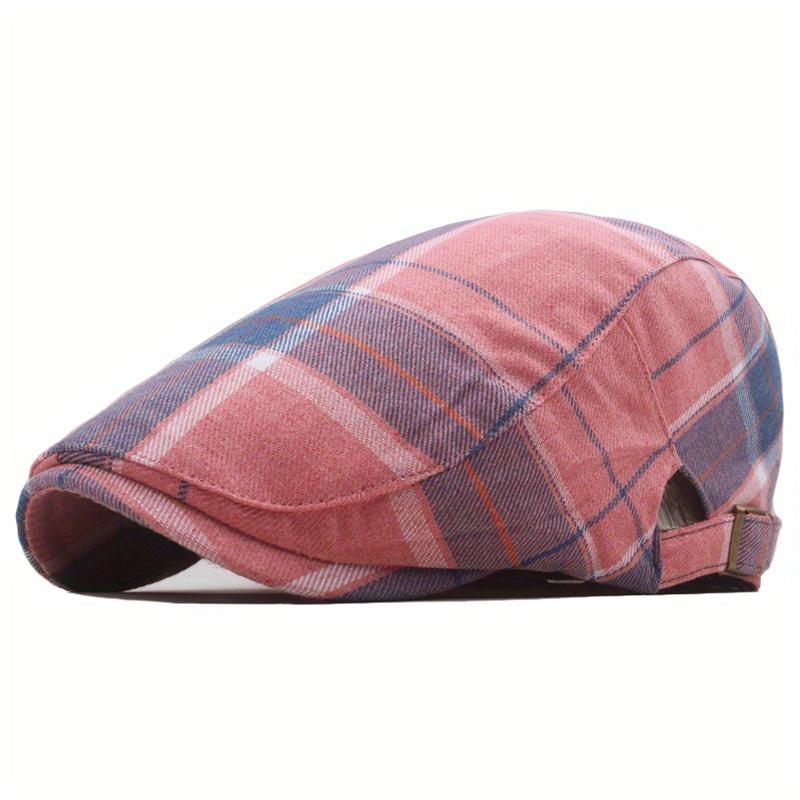 Men's Plaid Pattern Flat Cap Newsboy Hat Women Beret Cabbie Gatsby Cap