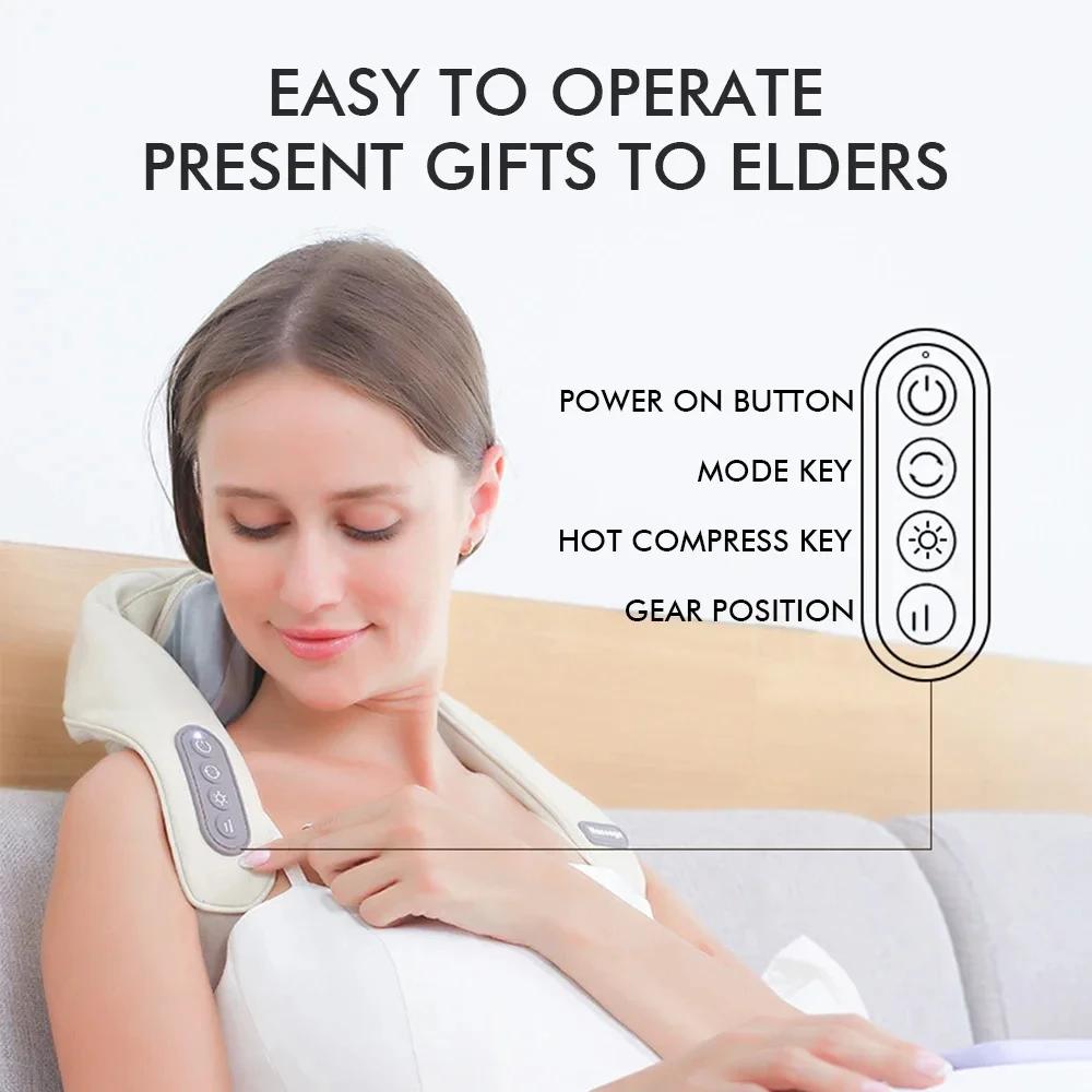 Kneading Massage Instrument Neck and Shoulder Massager Shiatsu Spine Muscle Relax Orthopedic Heating Cervical Shoulder Massager