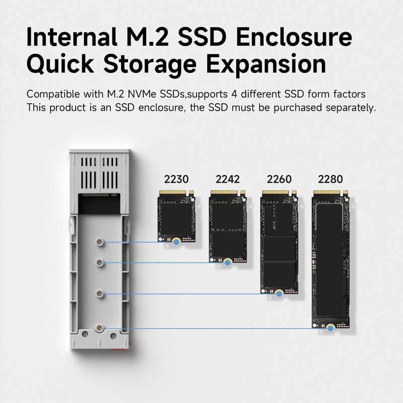 Hagibis SSD Enclosure Tool-Free USB 3.2 Gen 2 10Gbps to M.2 NVME M and B&M Keys External SSD Case for 2230/2242 /2260/2280 SSDs