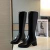 Women's High-heeled Boots Autumn and Winter Temperament Versatile Thick Heel Solid Color Large Size Medium Boots
