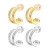 Elegant Double-Layered Rhinestone C-Shaped Earrings - Versatile Gold/Silver Ear Clips for Women