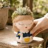 Decorative Resin Desktop Accessory Cute Head Planter, Succulent Little Girl Flower Pot, Human Plant Pot for Office Face Cactus Plants Container,