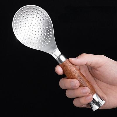 1/2Pcs 304 Stainless Steel Rice Spoon with Upright Wooden Handle Thickened Rice Scoop Kitchen Cooking Rice Cooker Accessory