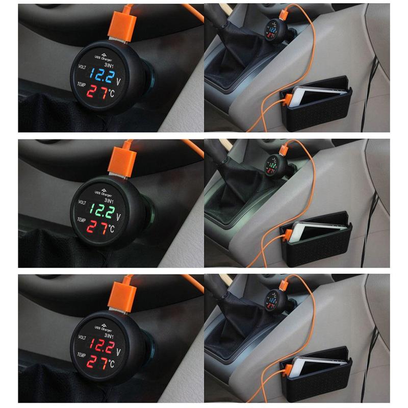Dijital LED Araç Çakmak Voltmetre Termometre Araba Kamyon USB Şarj Cihazı 12V/24V Sıcaklık Ölçer Voltmetre 3'ü 1 arada