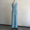 Damen Sommer 2-teilige Business Work Outfits, Ärmellose Hemdweste und Weite Hosen Passendes Set