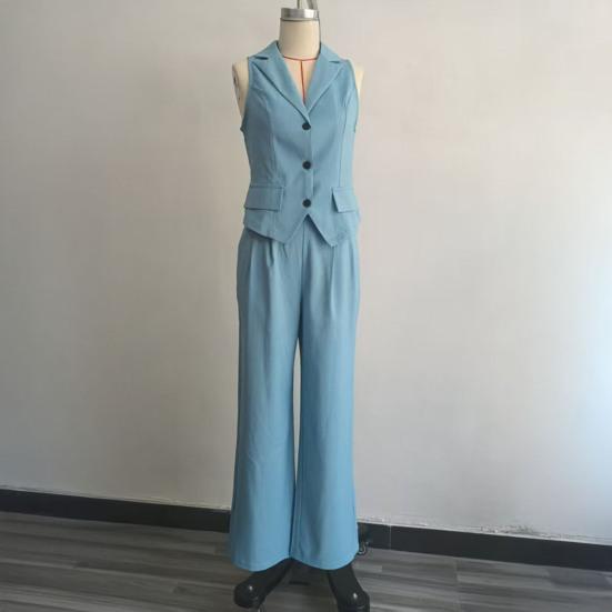 Damen Sommer 2-teilige Business Work Outfits, Ärmellose Hemdweste und Weite Hosen Passendes Set