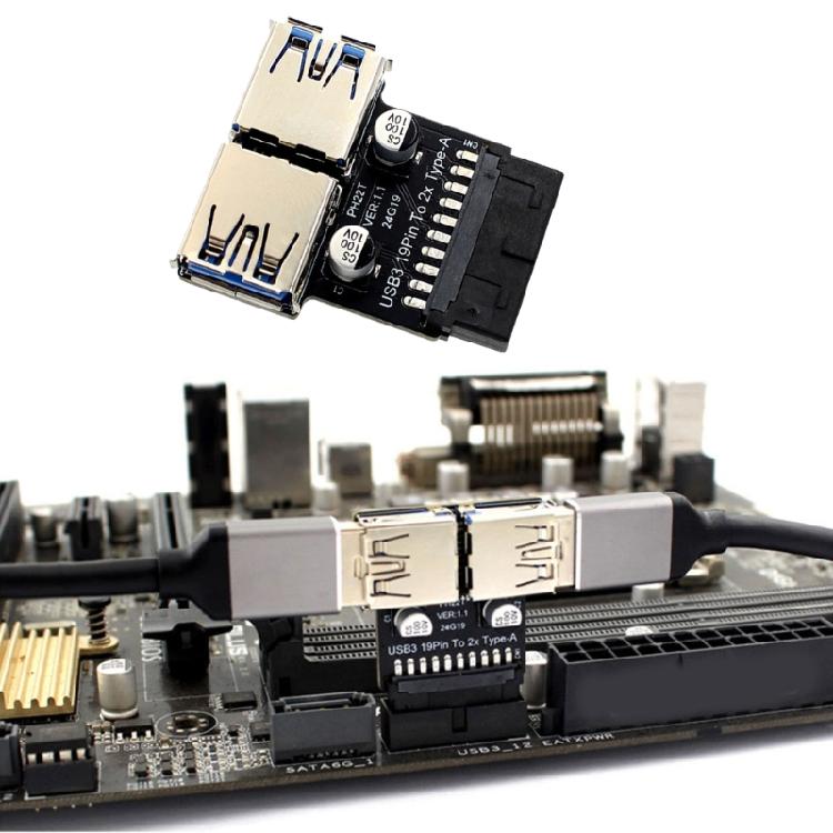 USB3.0 Adapter C Type for Computer Motherboards 19/20PIN To 2 Port USB A Female Port Connection