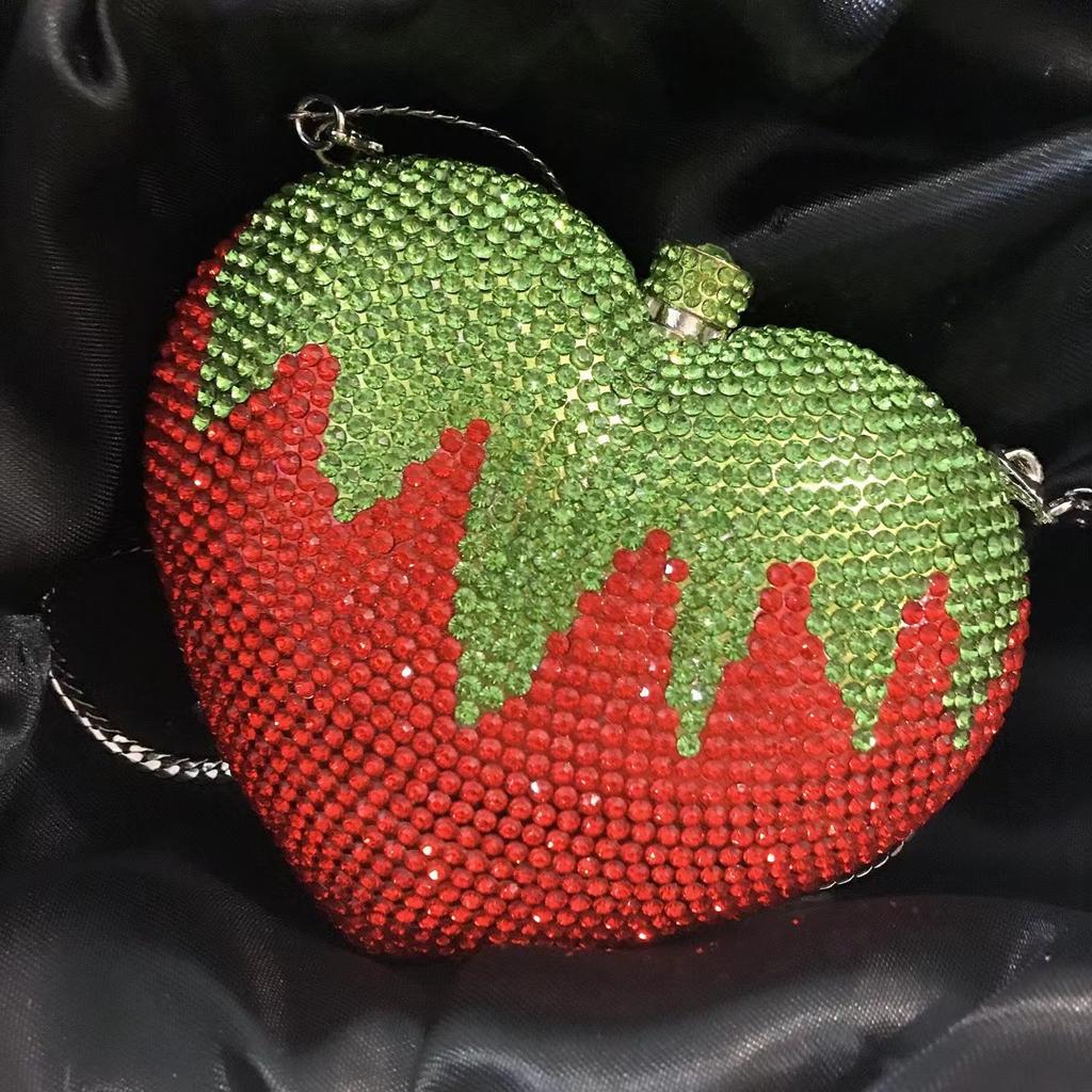 Heart-Shape Women’s Purse Diamond Evening Clutches Bag Red/Silver Gold Hard Metal Clutch Luxury Handbags Prom Dinner Purse