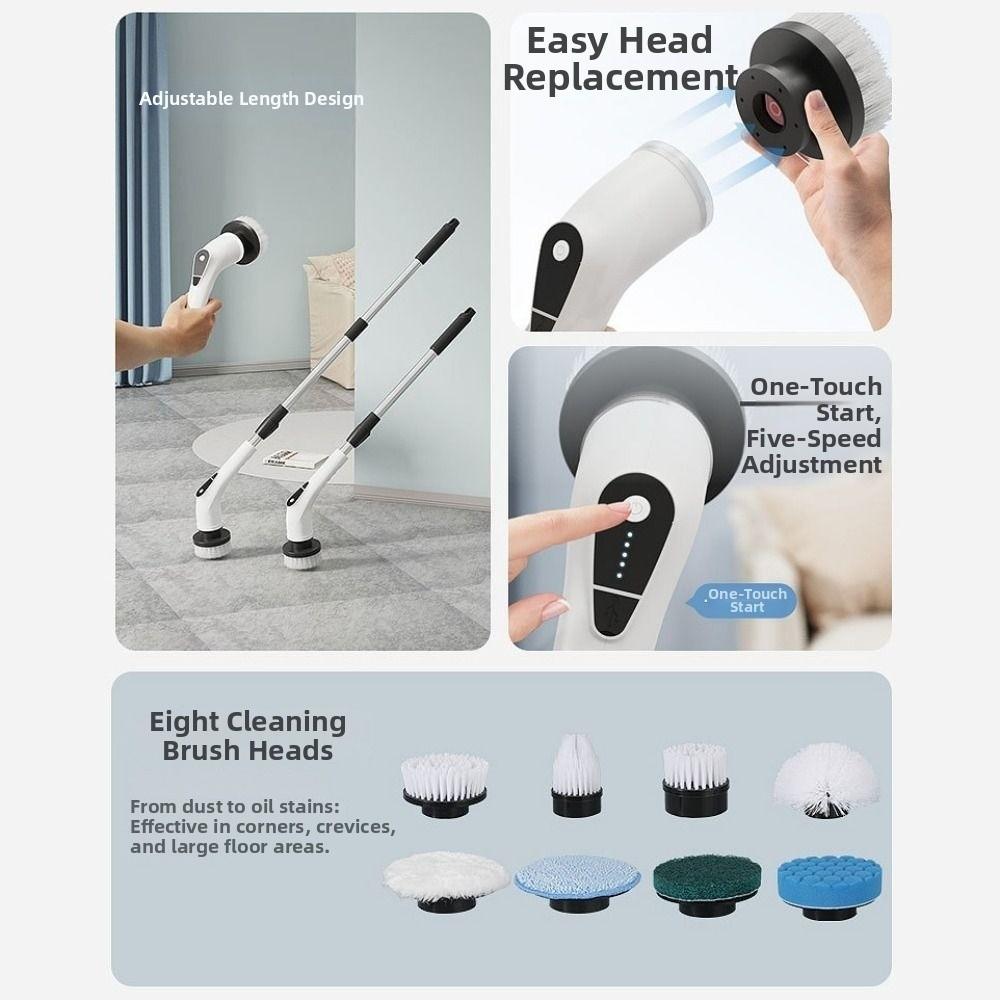 Telescopic Wireless Cleaning Brush Rechargeable Window Cleaner Electric Spin Scrubber Household