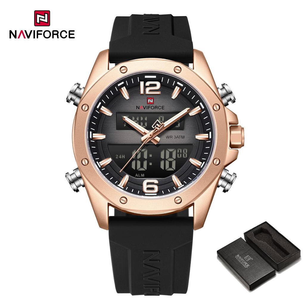 Naviforce Ceas Original Dual Time pentru Bărbați Ceas Digital LCD Ceas Quartz Dată Calendar Curea Silicon Impermeabil NF9264