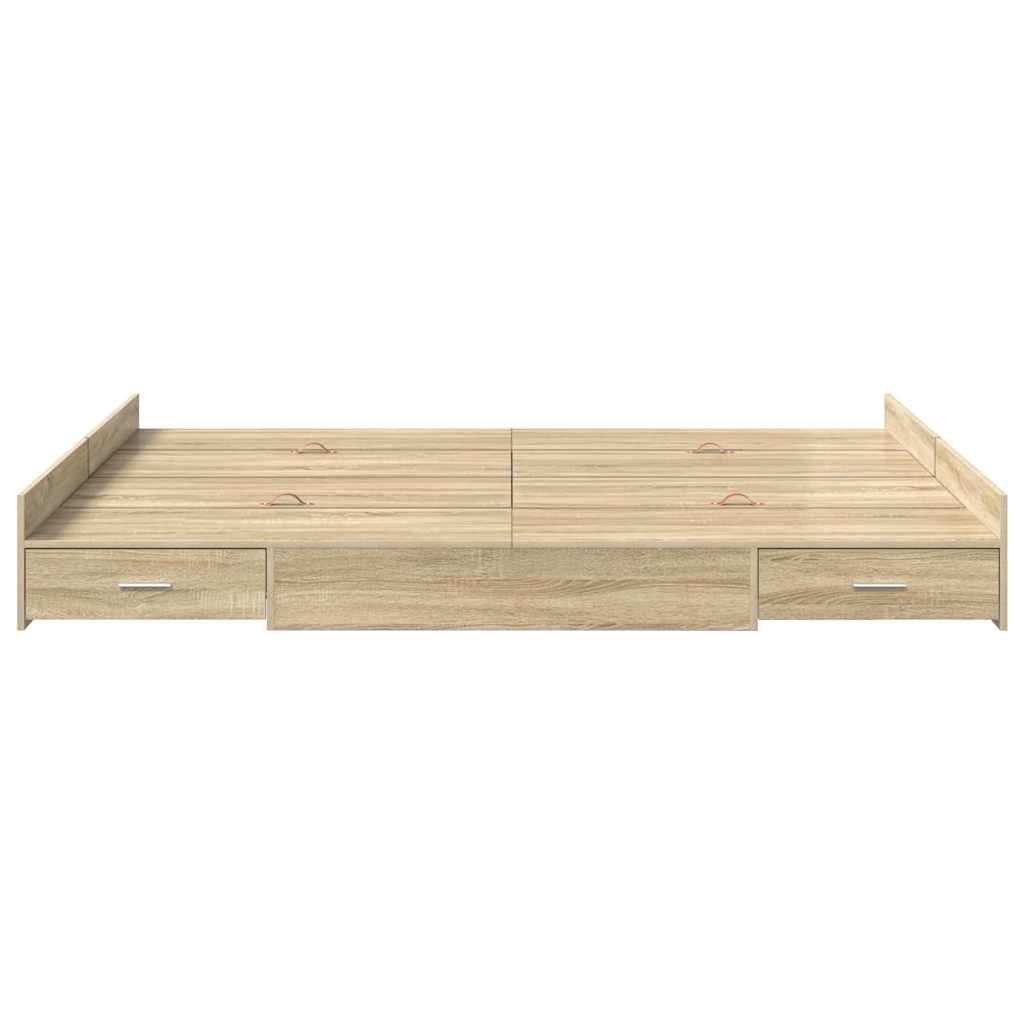 Storage Bed Frame with Headboard Sonoma Oak 140 x 190 cm