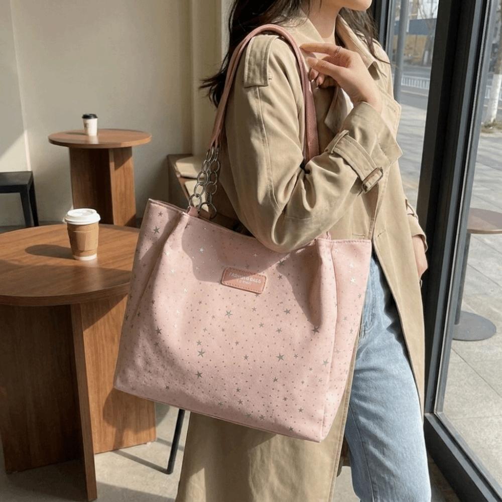 Solid Color Star Print Shoulder Bag Large Capacity Handbag Casual Hobo Bag Daily Commute