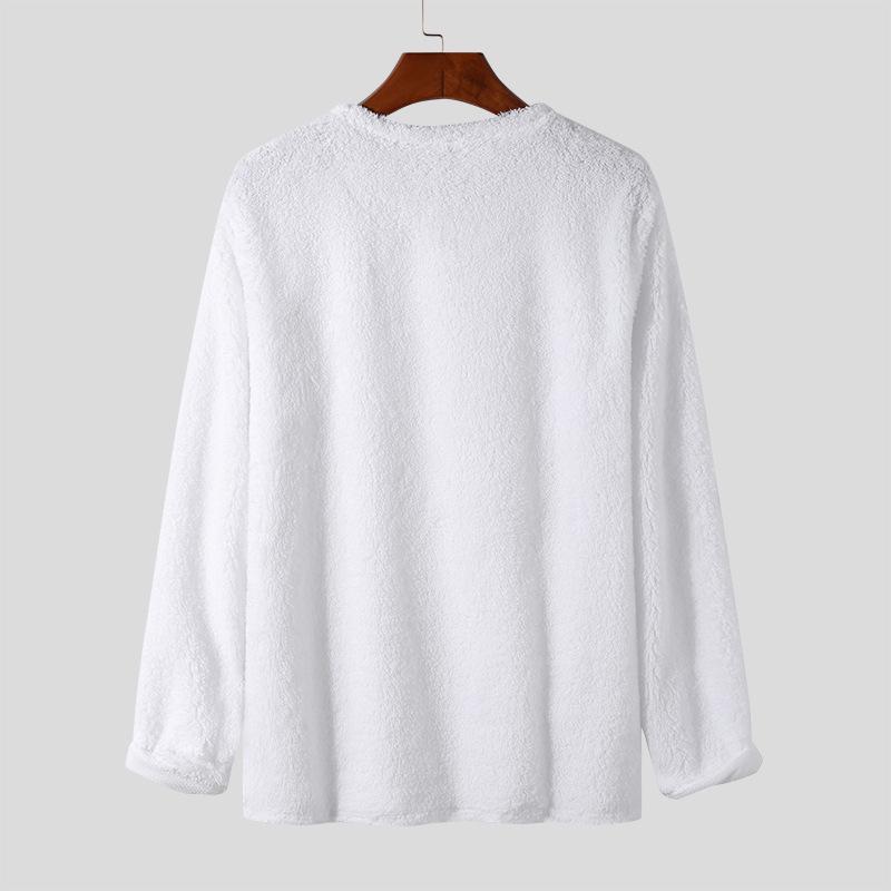 Men's Slim Fit V-Neck Double-Sided Fleece Solid Color Long Sleeve Sweater