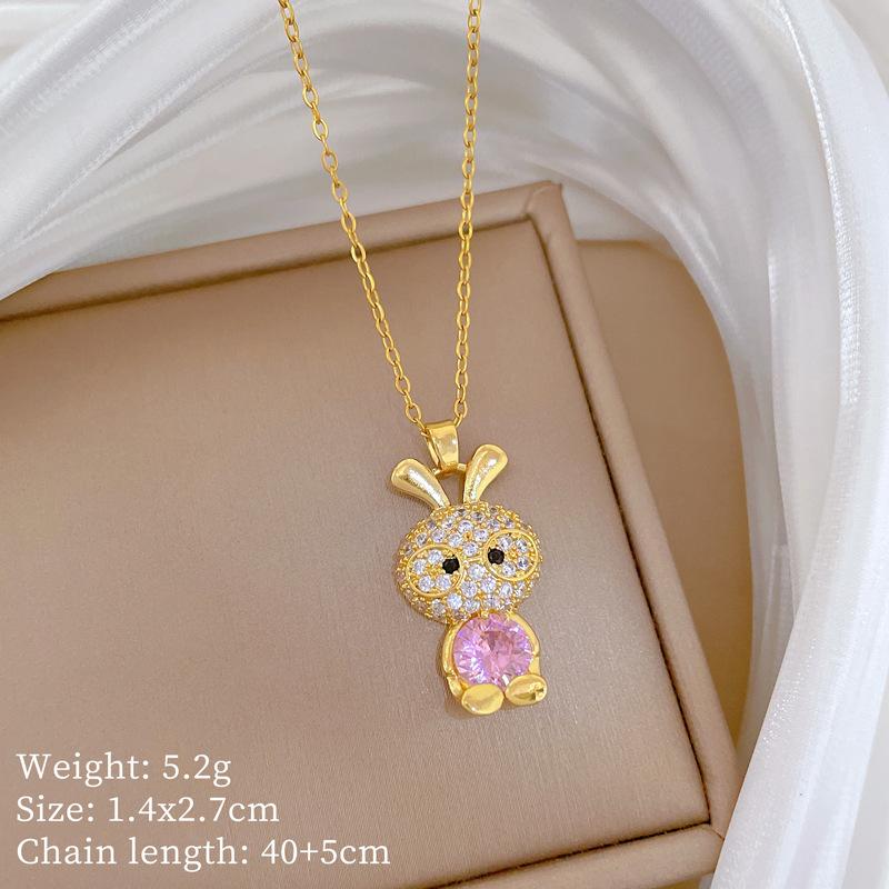 Titanium Steel, Glasses Rogue Rabbit Light Luxury Temperament Gorgeous Full Diamond Necklace Female Versatile Collarbone Chain Titanium Steel Chain