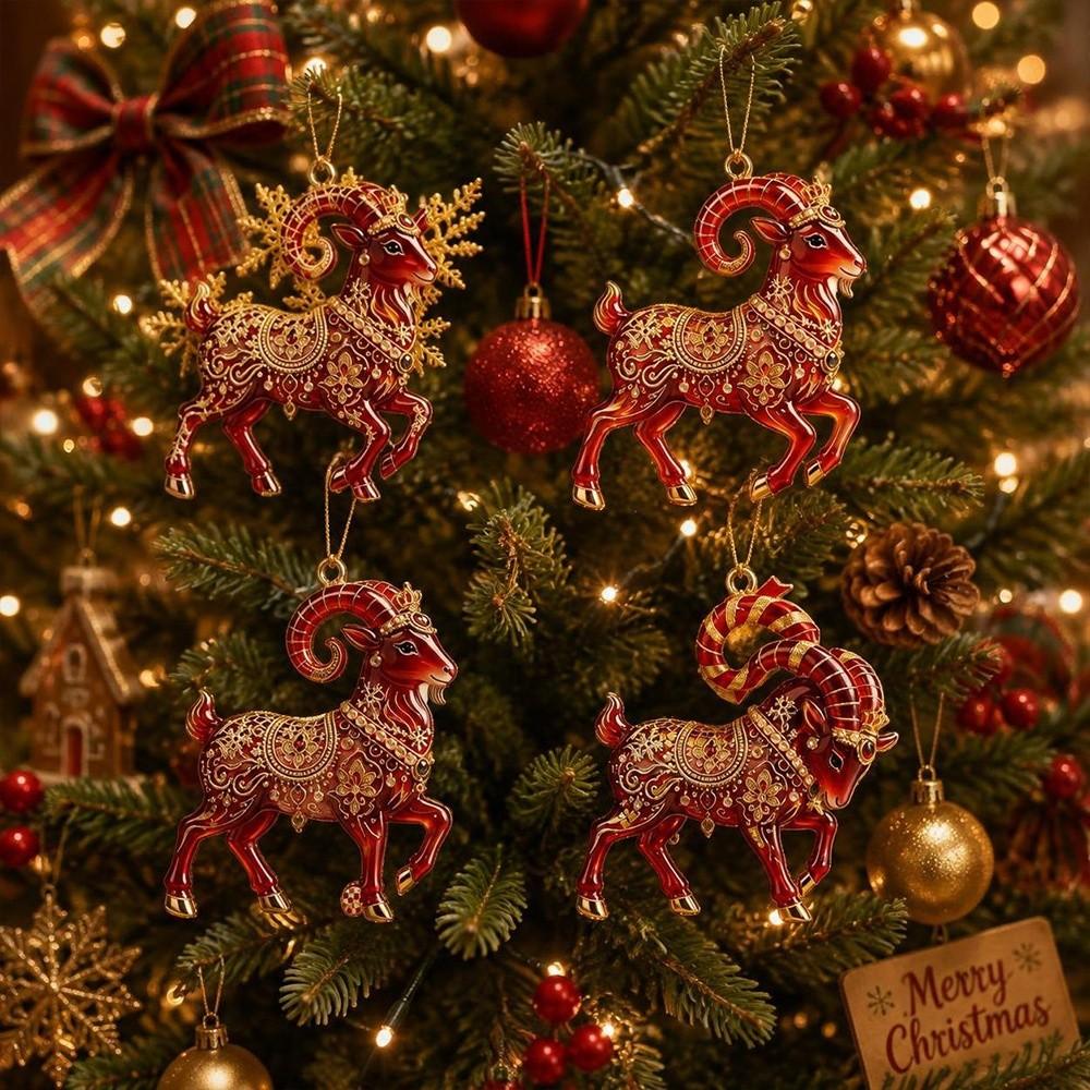 Acrylic Goat Hanging Ornament 2D Flat Christmas Tree Ornament Animal Hanging Decoration Bag Charms